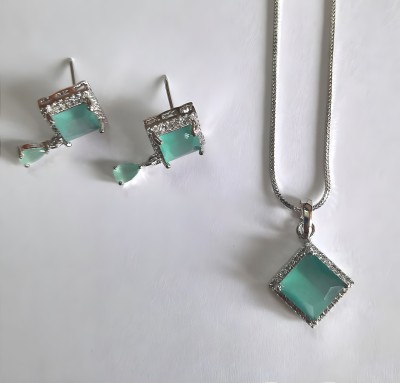 Skjewells Stainless Steel Platinum Green Jewellery Set(Pack of 1)
