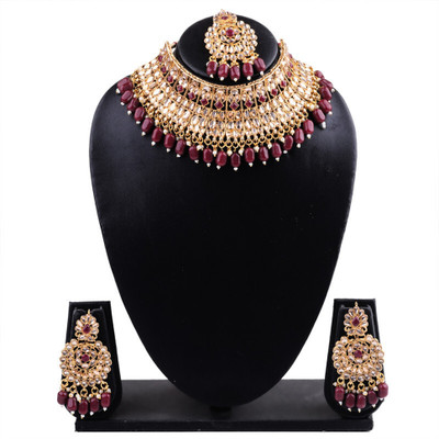 SHIV SHAKTI JEWELLERS Alloy Gold-plated Maroon Jewellery Set(Pack of 3)