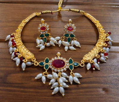 Dado sutho Brass Gold-plated Pink Jewellery Set(Pack of 3)