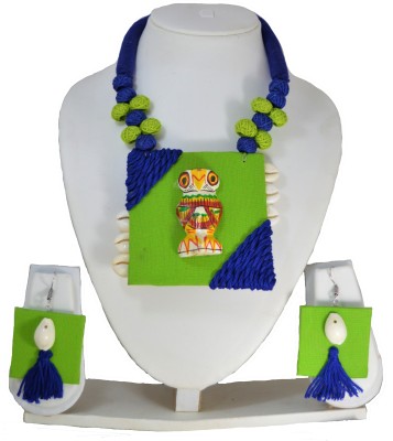 LIBNIQUE FASHION Shell, Fabric, Wood, Dori Blue, Green Jewellery Set(Pack of 1)