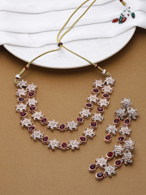 SAIYONI Alloy Gold-plated Maroon Jewellery Set(Pack of 4)