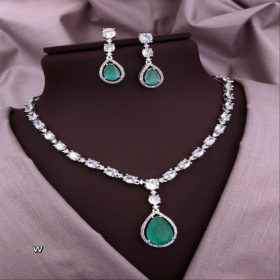 LOYWIS FASHION Alloy Silver Green Jewellery Set(Pack of 1)