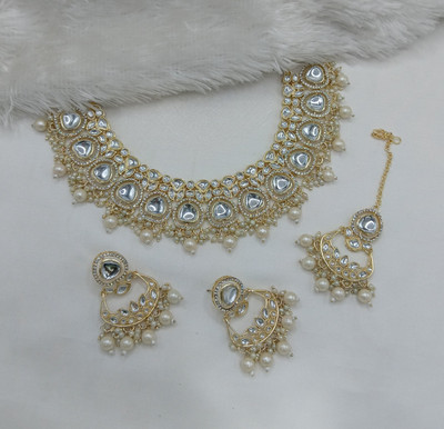 YFJ Alloy Gold-plated White Jewellery Set(Pack of 4)