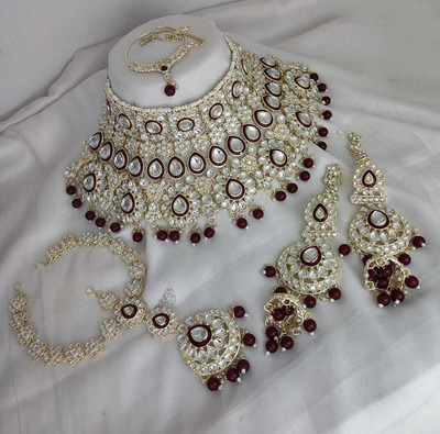 MAHADEV Alloy Gold-plated Maroon Jewellery Set(Pack of 5)