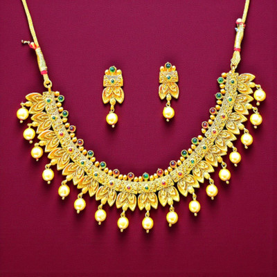 Aroras Bridal & Fashion Jewellery Brass Gold-plated Multicolor Jewellery Set(Pack of 1)