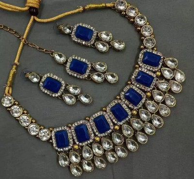 house of common Alloy Gold-plated Blue, White Jewellery Set(Pack of 1)