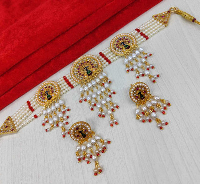 rajputijewels Brass Gold-plated Red Jewellery Set(Pack of 3)