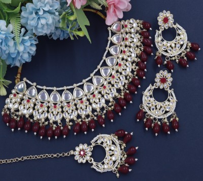 R A Enterprises Alloy Gold-plated Maroon Jewellery Set(Pack of 4)