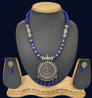 HARIHARA FASHION Oxidised Silver Blue Jewellery Set(Pack of 1)