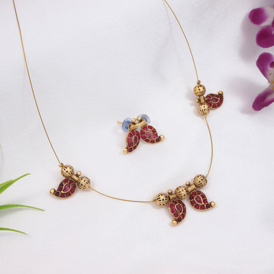 Atulya Alloy Gold-plated Ruby Red Jewellery Set(Pack of 2)