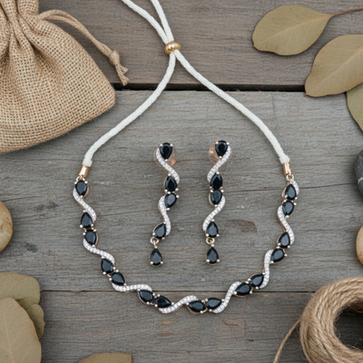 Amoha Lifestyle Crystal Silver Black, Silver Jewellery Set(Pack of 2)