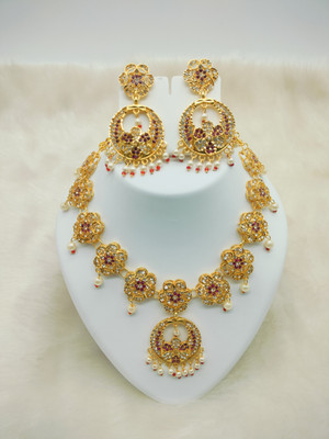 SHREE MARUTI TRADERS Alloy Gold-plated Pink Jewellery Set(Pack of 3)
