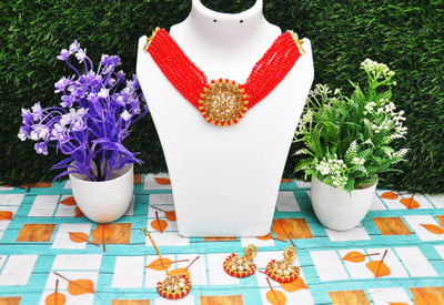Arya Collection Alloy Gold-plated Red Jewellery Set(Pack of 1)