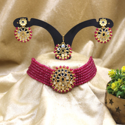 Chikku Alloy Gold-plated Pink Jewellery Set(Pack of 1)