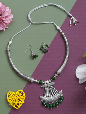 SHUBHAM JEWELLERS Brass Silver Green Jewellery Set(Pack of 2)