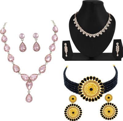 R A Enterprises Alloy Gold-plated, Copper, Rhodium Black, White, Pink Jewellery Set(Pack of 6)