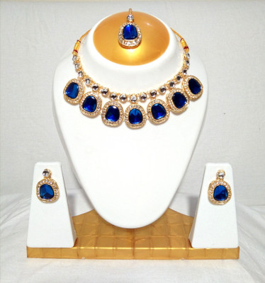 Depanu Brass Gold-plated Blue Jewellery Set(Pack of 1)
