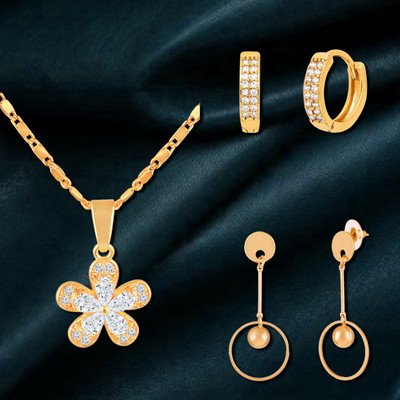 LUV FASHION Brass Gold-plated Gold Jewellery Set(Pack of 3)