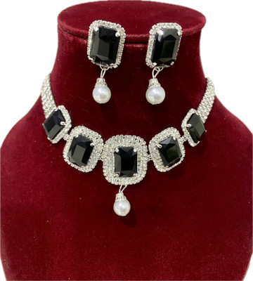 Vacker Alloy Silver Black Jewellery Set(Pack of 1)