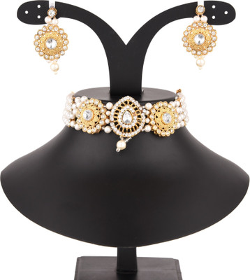 Ronak Jewels Alloy Gold-plated Gold, White Jewellery Set(Pack of 1)