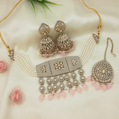 Atulya Alloy Gold-plated Pink Jewellery Set(Pack of 4)