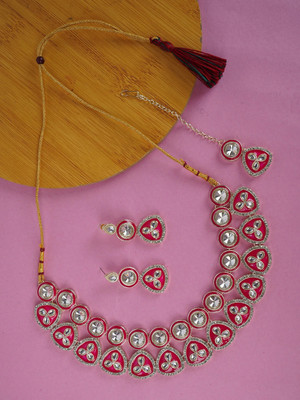 Divisha Alloy Gold-plated Pink Jewellery Set(Pack of 1)