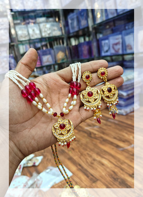 parth fancy artificial Alloy Gold-plated Red Jewellery Set(Pack of 1)