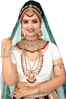 KKIMITATION Alloy Gold-plated Maroon Jewellery Set(Pack of 1)
