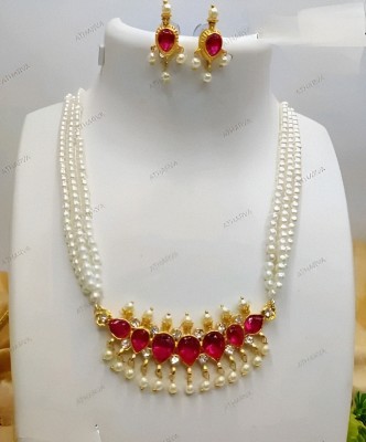 UNNATI JEWEL Alloy Gold-plated Ruby Red, White Jewellery Set(Pack of 1)