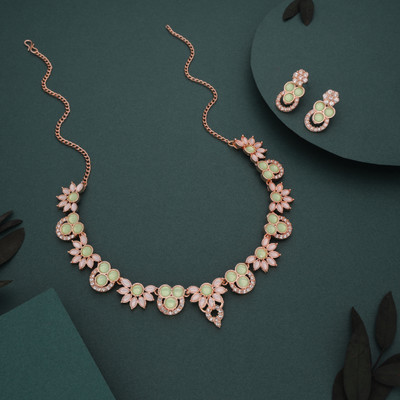 brado jewellery Brass Gold-plated Rose Gold, White, Green Jewellery Set(Pack of 1)
