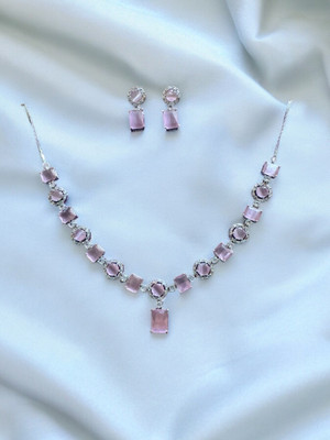 Rebekah Alloy Silver Pink Jewellery Set(Pack of 1)