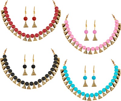 TAP Fashion Copper Gold-plated Red, Pink, Black, Turquoise Jewellery Set(Pack of 1)