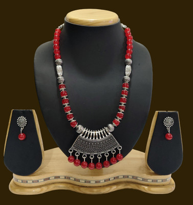 Geesa Oxidised Silver Red Jewellery Set(Pack of 1)