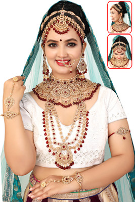 KKIMITATION Alloy Gold-plated Maroon Jewellery Set(Pack of 1)