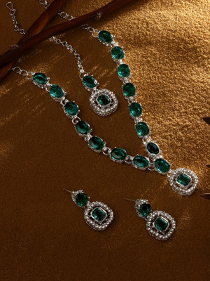 Atasi International Alloy Rhodium Silver, Green Jewellery Set(Pack of 3)