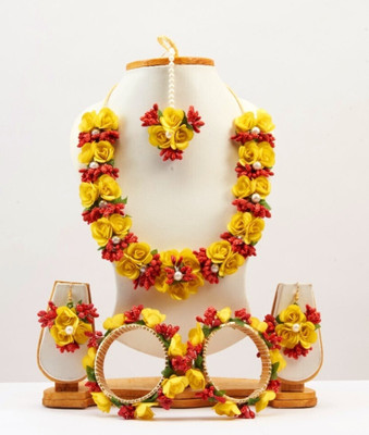 Shiv Fabric Yellow, Red Jewellery Set(Pack of 1)