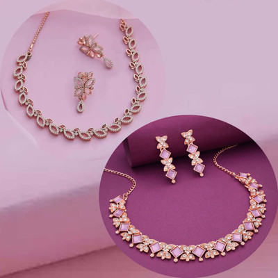 Divastri Brass Gold-plated Rose Gold Jewellery Set(Pack of 2)