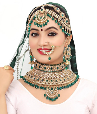 KK IMMITATION Alloy Gold-plated Green Jewellery Set(Pack of 1)