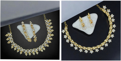 R A Enterprises Alloy Gold-plated White Jewellery Set(Pack of 6)