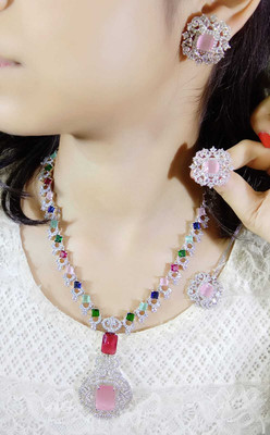 NEN COLLECTION Alloy Silver Multicolor Jewellery Set(Pack of 4)