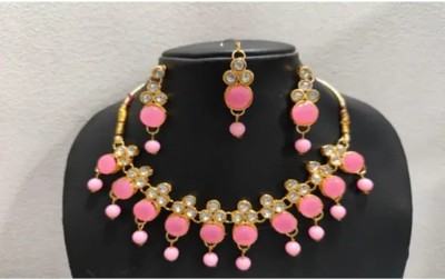 Shivay Fashion LLP Alloy Gold-plated Pink Jewellery Set(Pack of 1)
