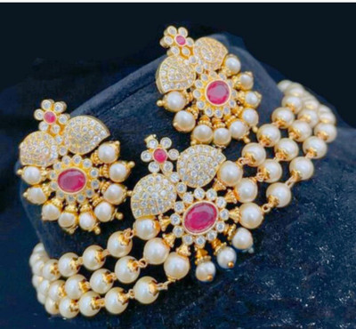 RR Jeweller Brass Gold-plated Red Jewellery Set(Pack of 1)