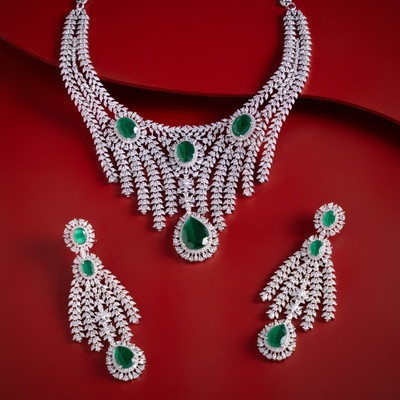 Kushal's Fashion Jewellery Copper Rhodium Green Jewellery Set(Pack of 3)