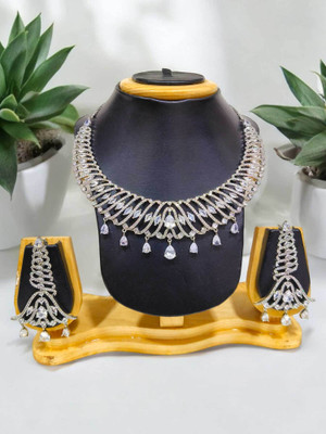 RinGold Brass Gold-plated White Jewellery Set(Pack of 2)