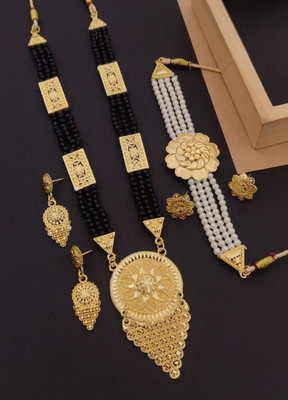 harikrushna enterprise Alloy Gold-plated Black Jewellery Set(Pack of 2)