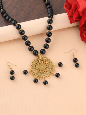 NM CREATION Alloy Gold-plated Gold, Black Jewellery Set(Pack of 1)