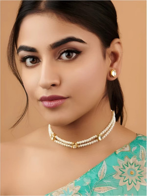 Artia Jewels Brass Gold-plated White Jewellery Set(Pack of 1)