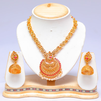 Swarajshop Alloy Gold-plated Maroon Jewellery Set(Pack of 1)