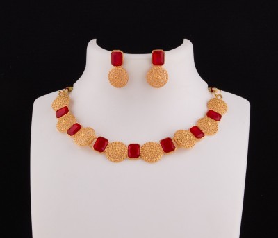 Sehbhagi Brass, Copper Gold-plated Red Jewellery Set(Pack of 1)