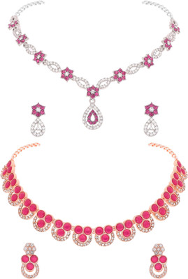 Sangria Brass Gold-plated Silver, Rose Gold, Pink Jewellery Set(Pack of 2)